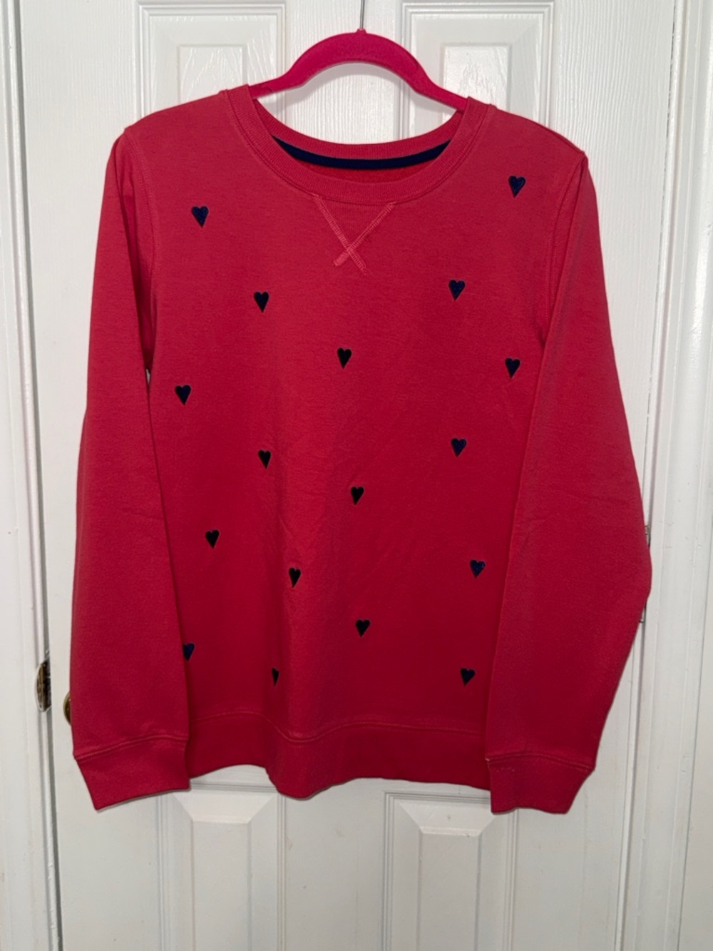 St. John's Bay Red Sweatshirt with Navy Heart Details